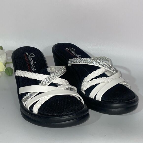 NEW Skechers Black and White Sandals with Rhinestone Straps - Picture 2 of 7